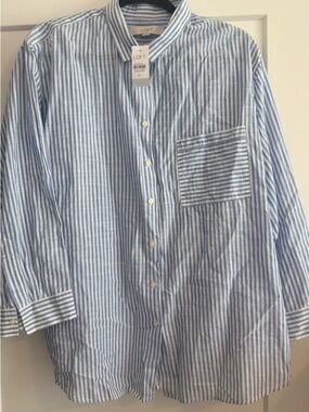LOFT Blue and White Striped Button-Down Shirt